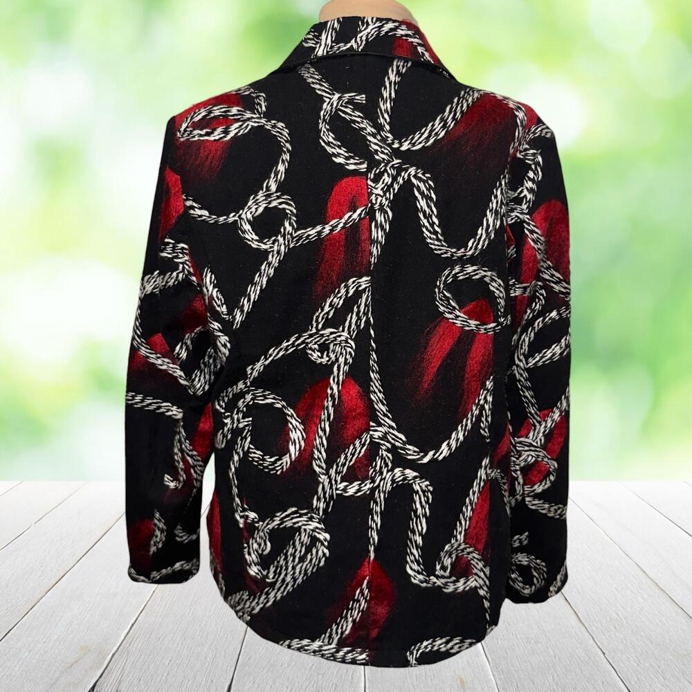 Vtg ONCE AGAIN Artwear Blazer Felted Wool Applique Black Red Button Front Size L - Picture 3 of 12